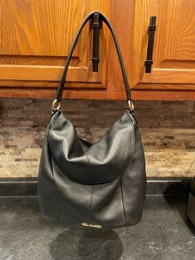 Vera Bradley Black Pebbled Leather Hobo Shoulder Bag